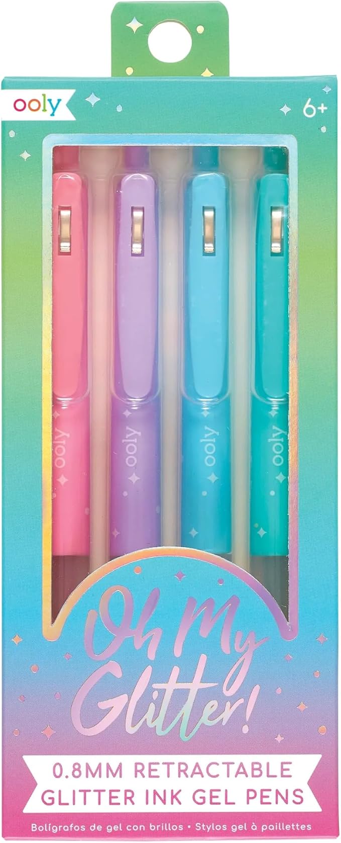 Ooly Oh My Glitter Gel Pens, Set of 4, Retractable | Ages 6+, Retractable, Cute School and Art Supplies for Girls, Planner Pen with Comfort Grip, for Decorations and Office Use