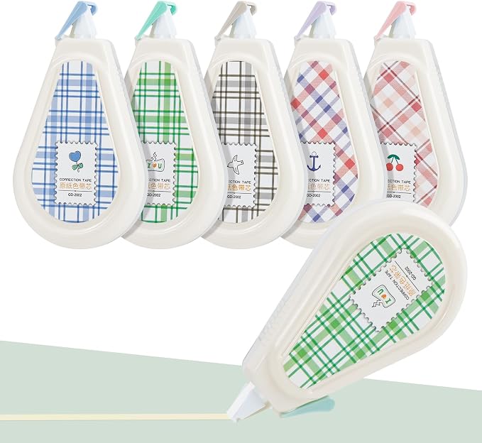 Temiary 5 Pcs Aesthetic Beige Correction Tape, Smooth Tapes, Plaid Patterns | Quick Dry Beige Tapes for Instant Corrections, Easy to Use White Tape Out Applicator Set for Office Note Taking, Journaling