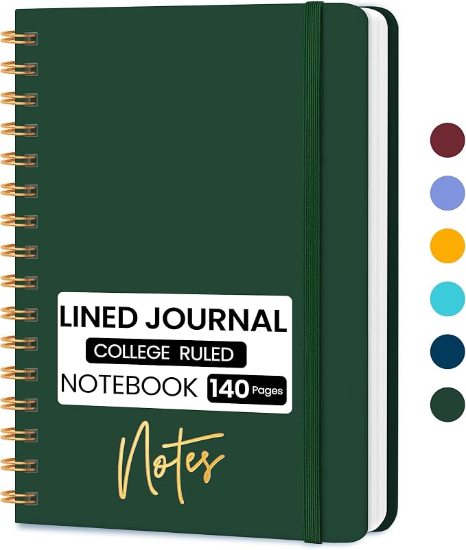 CICPAP Lined Spiral Journal Notebook, A5 College Ruled Notebook for Journaling, Note-Taking, and Daily Planning, Durable Hardcover with an Elegant Design，Dark Green