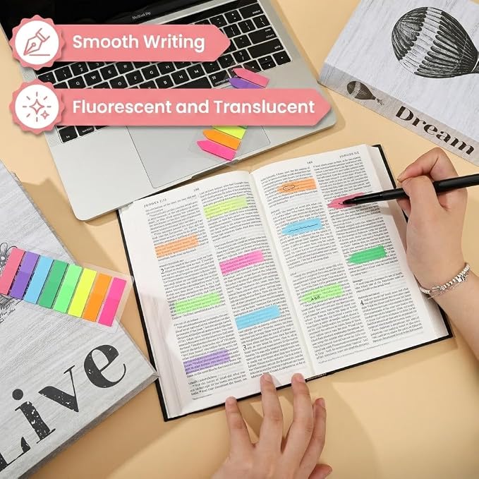 Mr. Pen- Page Markers Sticky Tabs, 800 pcs | Colored Translucent Arrow Flags for Page Marking, Fluorescent Index Tab Stickers for Notebooks, Small Sticky Notes Flags