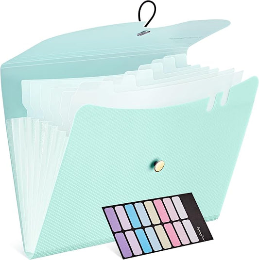 JARLINK 7 Pockets Expanding File Folder, A4 Accordion folders, Blue | Accordion File Folders with 12 Labels, Portable Document Organizer for Home, College, School, and Office Supplies
