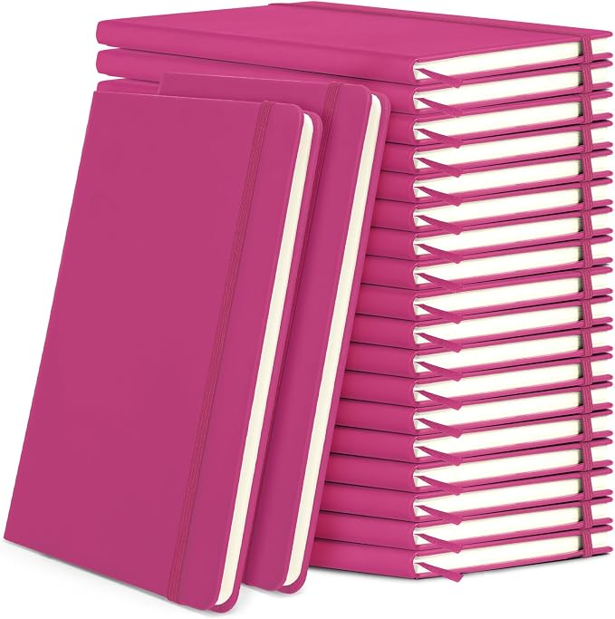 Honoson 20 Pack A5 Lined Journal Notebooks Hardcover Executive Notebook 5.5" x 8.3" PU Leather Wide Ruled Journals Bulk 160 Pages for Back to School Supplies Office Business Home (Rose Red)
