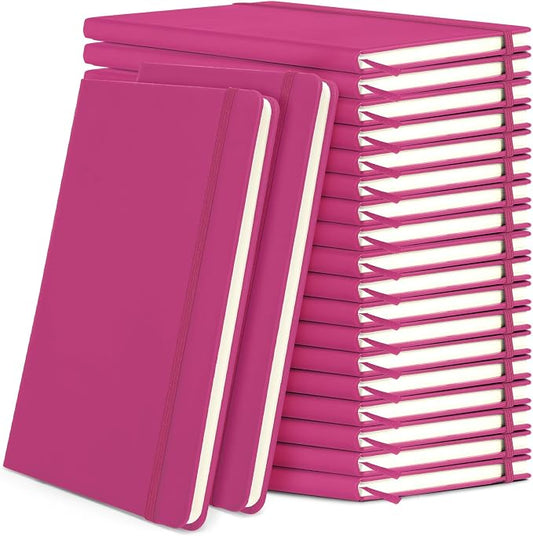 Honoson 20 Pack A5 Lined Journal Notebooks Hardcover Executive Notebook 5.5" x 8.3" PU Leather Wide Ruled Journals Bulk 160 Pages for Back to School Supplies Office Business Home (Rose Red)