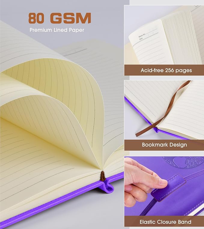 Biuwory B5 Leather Journal Notebook, 256 Lined Pages, Hardcover 7.8"×10.2" | Large Vintage Journal for Women Men,Work,School,Business,Travel Diary,Note taking,College Ruled Writing,Daily Journaling
