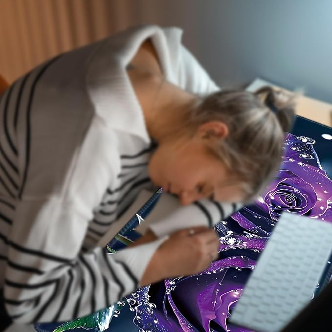 Heated Desk Pad Large Mouse Pad 31.5 x 13 inch with 3 Levels Heating & Auto Shut-Off Warm Mouse pad PU Leather Computer Mousepad for Home Office Work - Purple Rose Flower