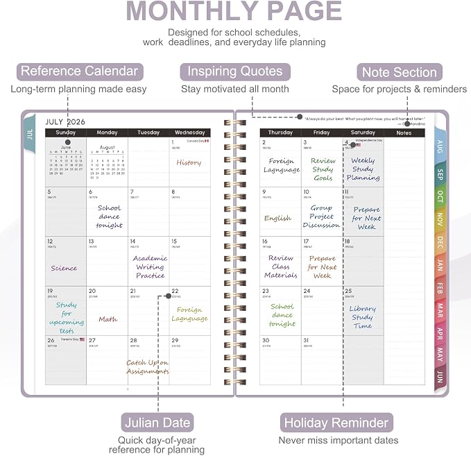 Planner 2026-2027, Weekly and Monthly Academic Planner, July 2026 - June 2027, Hardcover Calendar Agenda Book for School Year Planning, School Supplies for Teacher and Student, Letter Size(8.5'' x 11'')