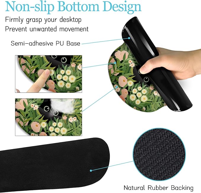 LIMKRIAN Cat Mouse Pad with Wrist Rest, Green Office Desk Accessories | Desk Mat Sets Accessories, Gaming Ergonomic Mouse Pad Wrist Support, Keyboard Mat Wrist Rest, Cup Coaster, Cute Desk Decor