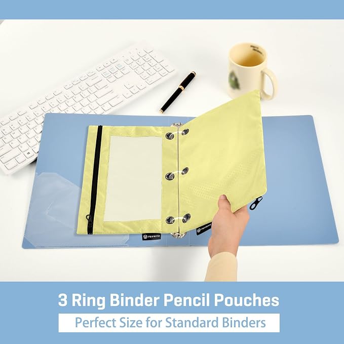 Gredecor Binder Pencil Pouch 3 Ring Khaki Zipper Pencil Pouches Case 2 Pack Clear Binder Organizer for School Office
