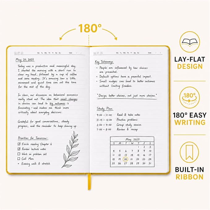 SUIN Hardcover-Journal-Notebooks, A5 Lined Journals Notebook for Writing 200 Pages, 8.2 x 5.5 inch, Classic Ruled Notebooks for Work/Travel/College (Yellow- 1 Pack)