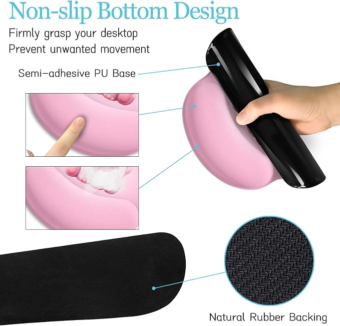 LIMKRIAN Elephant Mouse Pad Large Desk Mat Set, Kawaii Pink Desk Decor | Ergonomic Mouse Pad Wrist Rest, XXL Computer Mat Keyboard Wrist Support, Coaster, Elephant Office Supplies Desk Accessories