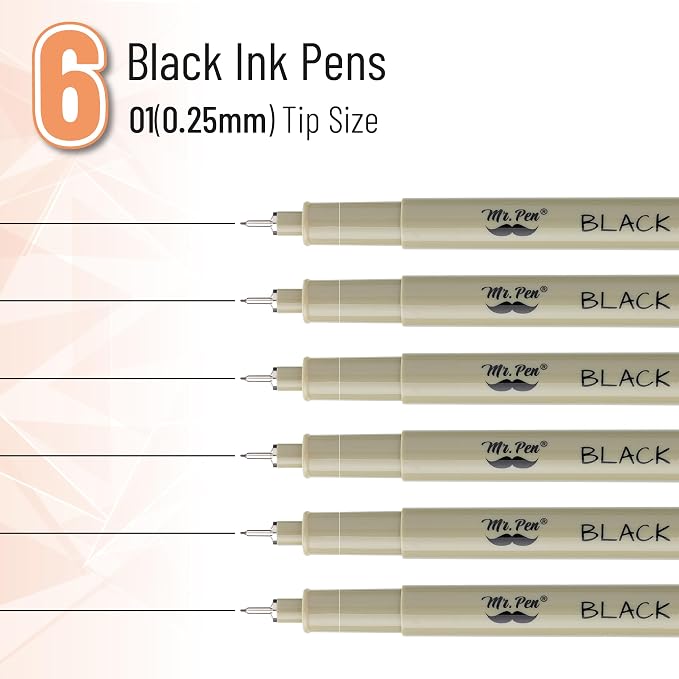Mr. Pen- 0.25mm Micro Fine Point Pens, 6 Pack, Black Ink, Ultra Fine Point | Waterproof, Acid-Free, No-Smear Quick-Dry Fineliner Pens for Drawing, Sketching, Journaling, Outlines & Everyday Writing
