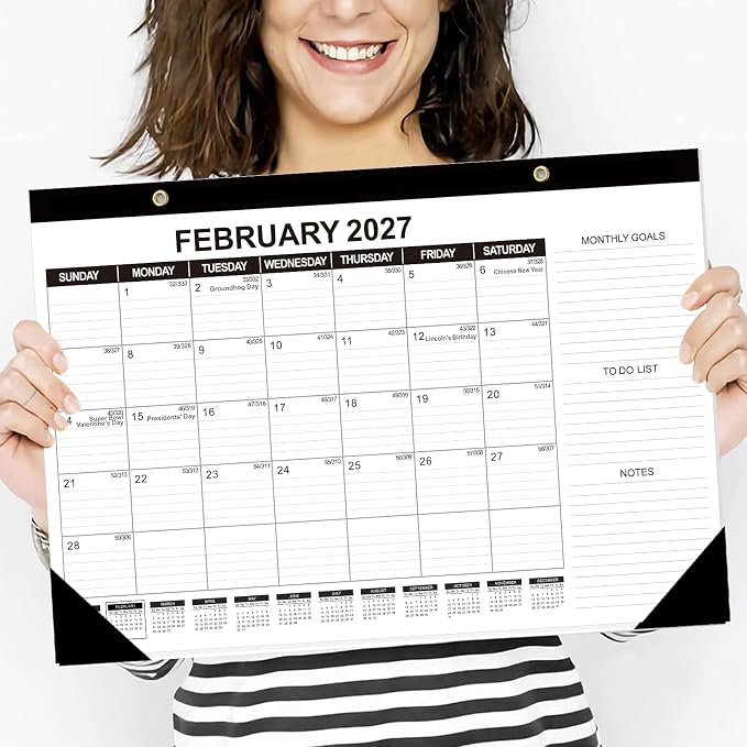 GuassLee Desk Calendar 2026-2027 (Jun. 2026 - Dec. 2027), 19 Months Calendar 17" × 11.5" Desktop Planner with Julian Date, Monthly Goals, Academic To-Do List, for Home, Office, School & Teachers