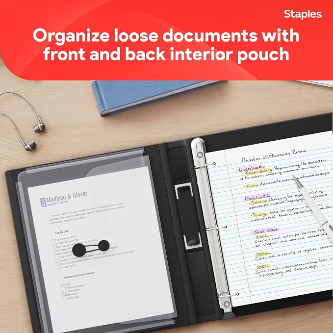 Staples Better 1-Inch D-Ring Binder, Black – Heavy-Duty 3-Ring Binder for School & Office Organization