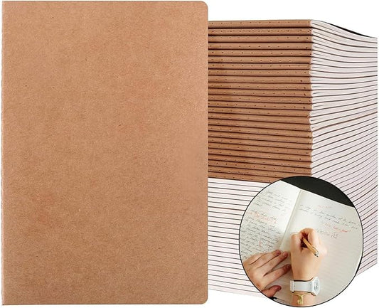 50 Pack A5 Lined Kraft Notebook Journals 8.3x5.5 In，Travel Journals Notebooks Bulk，Subject Notebooks 34 Sheets 68 Pages for Writing School Office Supplies (Lined-50 Pack)