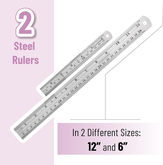 Mr. Pen- Metal Straight Edge Ruler, 2 Pack, 6" and 12", Silver | Stainless Steel Ruler Set, Imperial & Metric Measurements for Drawing, Home, Office, Engineering
