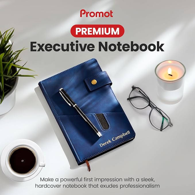 Promot Personalized Notebook - A5 Lined Leather PU Journal Notebook (Blue) | Premium Leather-Look Cover, Smooth Lined Writing Pages, Durable Everyday Design, Elegant Professional Appearance