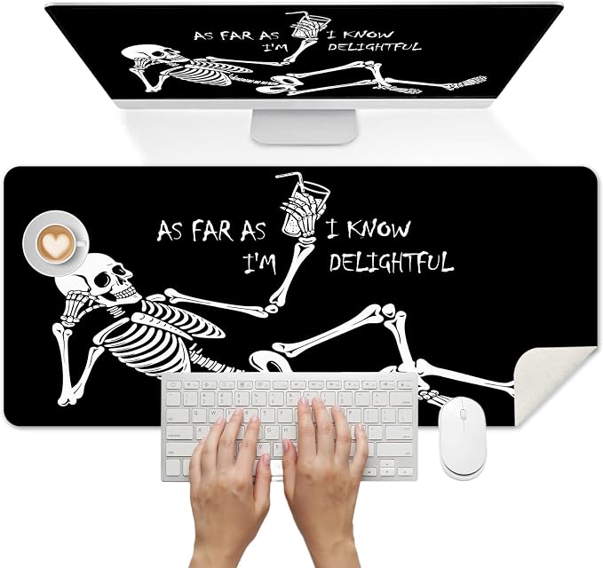 Britimes Black Skull Frame Desk Mat Funny Skeleton Deak Pad Non-Slip PU Leather Large Keyboard Mouse Pad Office Desktop Accessories for Office,Work,Home Decor(31.5"X15.7")