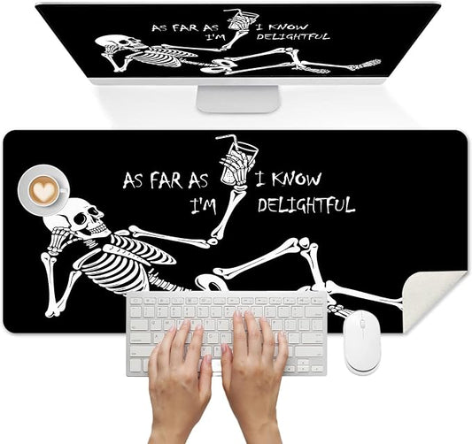 Britimes Black Skull Frame Desk Mat Funny Skeleton Deak Pad Non-Slip PU Leather Large Keyboard Mouse Pad Office Desktop Accessories for Office,Work,Home Decor(31.5"X15.7")