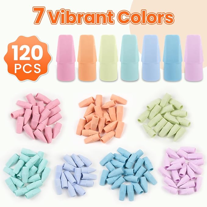 120 Pack Erasers for Kids, Sooez Pencil Top Erasers, Eraser Caps, Cap Toppers Small Cute Drawing Erasers, Classroom Must Have for Teacher & Student, Back to School Supplies