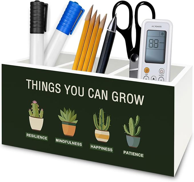 Mental Health Pen Pencil Holder Organizer for Desk, Things You Can Grow Motivational Wooden Box Signs Decorations for Therapy Counselor Office Desk Tabletop, Inspirational Office Decor