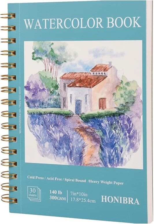 Watercolor Paper Pad 7"×10", Small Watercolor Sketchbook 140lb/300g, 30 Sheets Spiral Bound Art Journal for Drawing & Painting Gifts for Artists