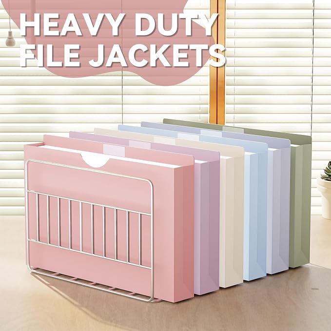 Plastic 2 Inch Expandable File Jackets Legal Size,12 Pack | Manilla Pocket Folders,File Jackets for Document,Expansion Pocket,Straight Cut Tab,Poly Project File Jacket,Pastel Color