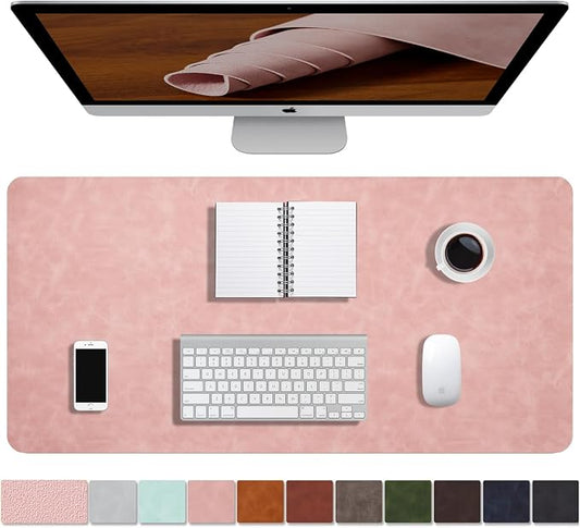 Distressed Leather Desk Mat - Non-Slip PU Leather Desk Pad Protector - Large Waterproof Mouse Pad Computer Keyboard Desk Mat Desk Accessories for Office & Home (Pink, 31.5"x15.7")