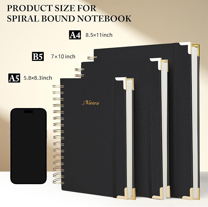 Spiral Notebook Journal, 328 Pages Linen Hardcover College Ruled Notebook, Lined Thick Journals for Women Men, B5 Thick Spiral Journal for Writing, 100GSM Paper, Cute Notebooks for Work School