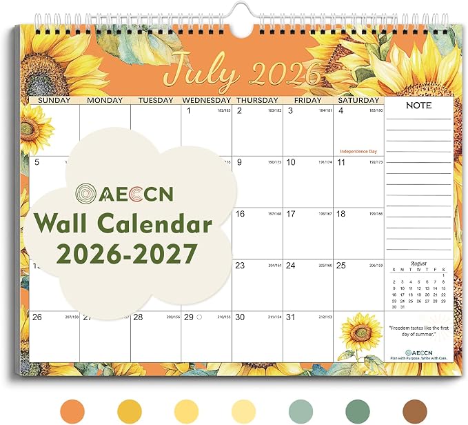 Calendar 2026-2027 18 Months-Flower | 14.4" x 11.4"| 110GSM Thick Paper | No-Bleed | Stickers Attached | Home, School & Office Use