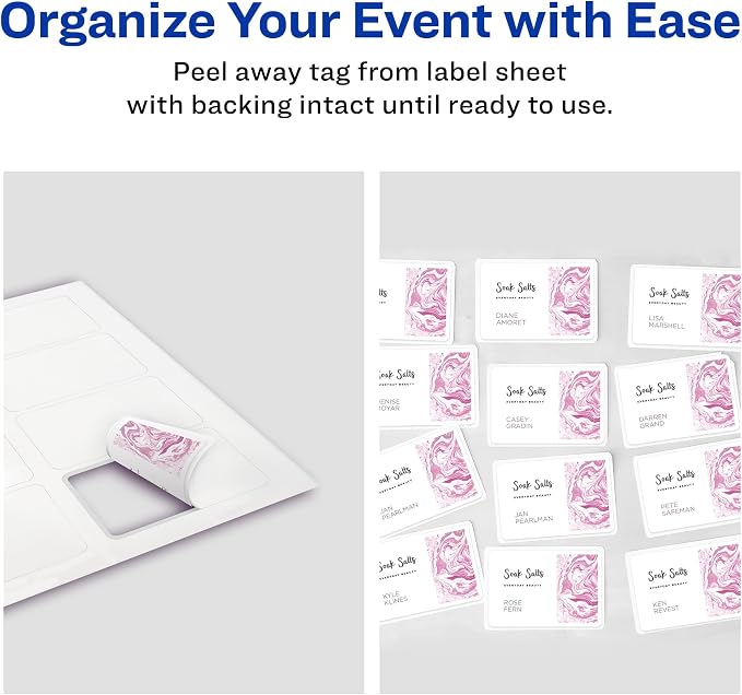 Avery Flexible Printable Name Tag Stickers, 2-1/3" x 3-3/8", Matte White, Removable Adhesive, Laser & Inkjet Compatible, 80 Name Badges Total, Great for Networking, Events, and More (25395)