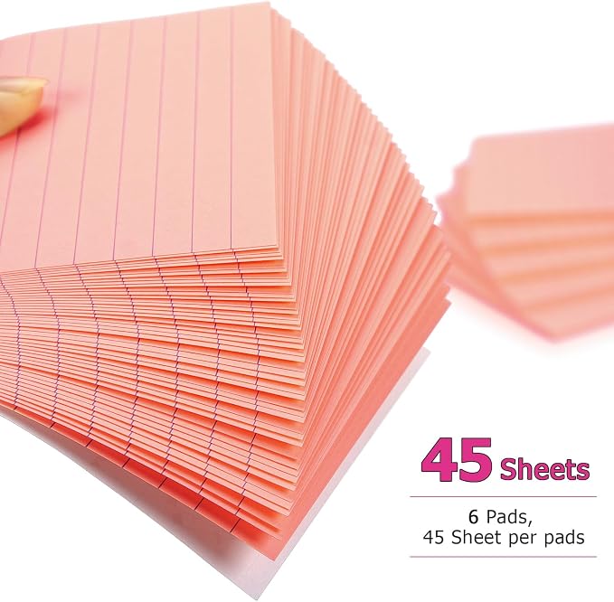 Early Buy Lined Sticky Notes, 4x6 in, 6 Pads, 45 Sheets/Pad (Pink)