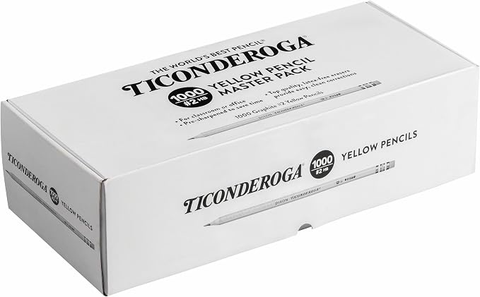 Ticonderoga Wood-Cased Pencils, Pre-Sharpened, 1000/Box, 1 Box | 2 HB Soft, Yellow, X13100