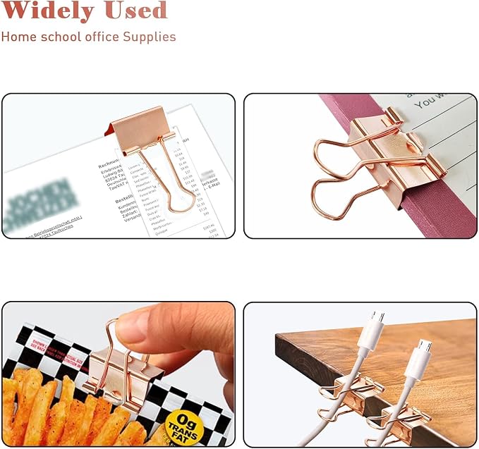 Mini Binder Clips, 120 Pack, 5/8 Inch, Standard 15mm, Rose Gold, Binder Paper Clips, Fold Clamp, Capacity 0.23 Inch, Paper Clips, Office Supplies