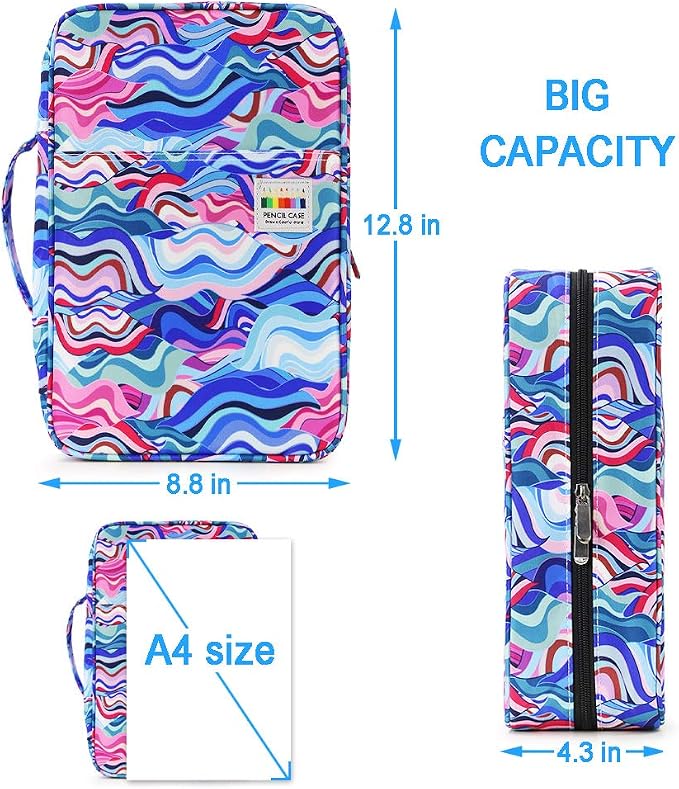 YOUSHARES Big Capacity Colored Pencil Case - 300 Slots large Pen Case Organizer with Multilayer Holder for Prismacolor Colored Pencils & Gel Pen (Wavy Blue)