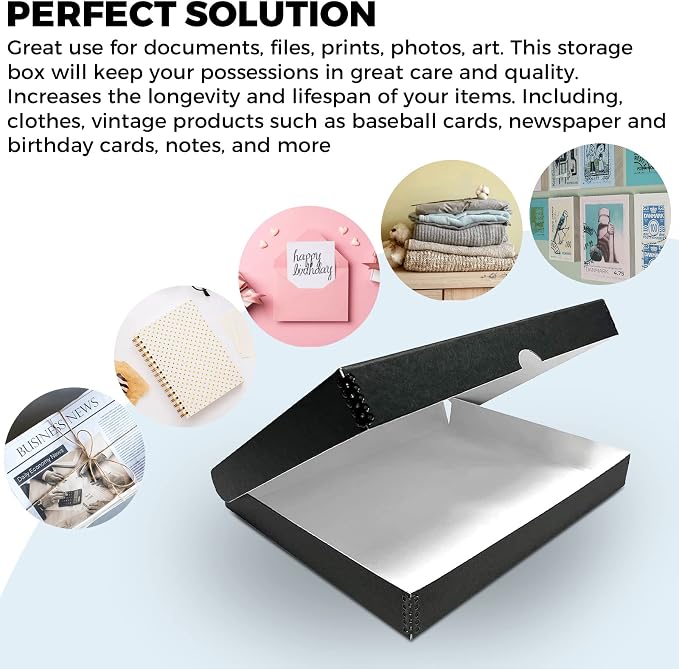 Golden State Art, Clamshell Archival Folio Storage Box 11x14 Inch, Black | Acid-Free Photo Box with Metal Edge Corner, Preserve And Store Paper Documents Cards Prints Arts and Crafts DIY Projects