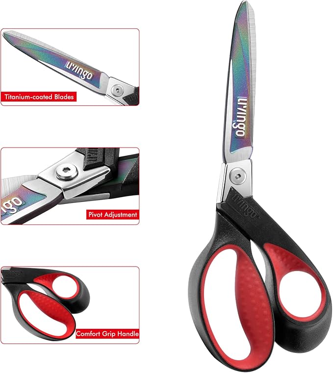 LIVINGO 9" Heavy Duty Titanium Coated Stainless Steel Industrial Multipurpose Scissors Sharp Forged Professional Shears for Sewing, Carpet, Craft, Home Office & Outdoor Use