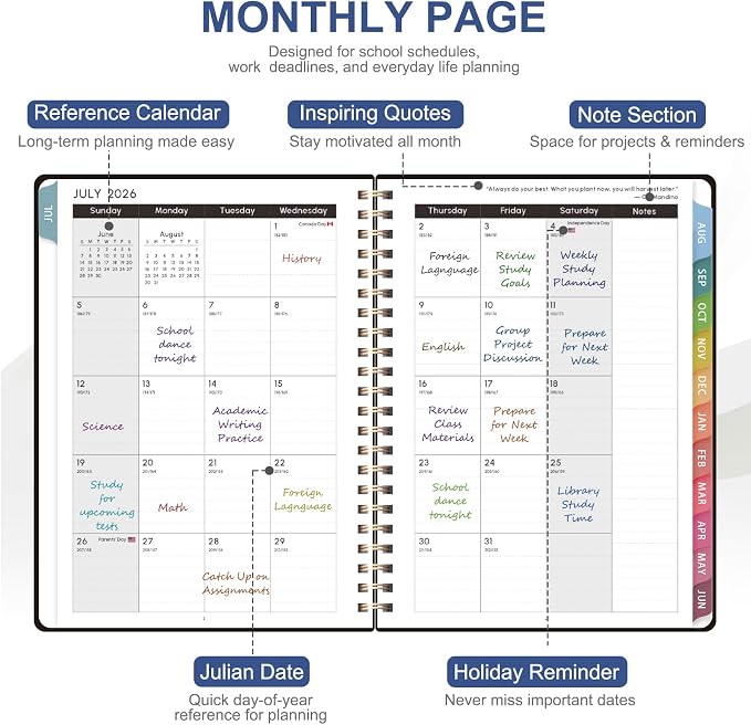 Planner 2026-2027, Weekly and Monthly Academic Year Calendar Planner, July 2026 - June 2027, Daily Agenda Book for Office School Supplies, Letter Size(8.5'' x 11'')