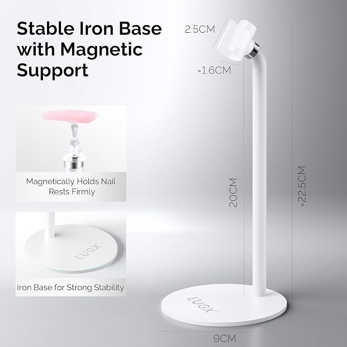 L'UGX Magnetic Handheld uv Light for Gel Nails Stand – 360° Rotating Iron Base Holder, Strong Magnetic Mount for Gel Nail Dryer Pen,Detachable Support for Manicure Table or Salon Use