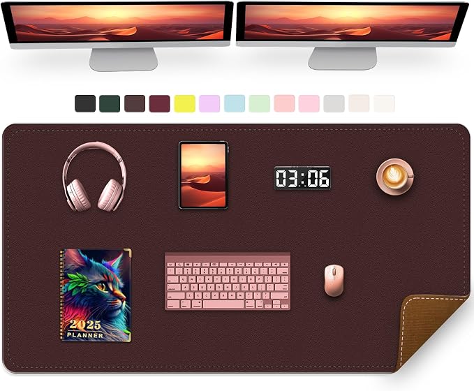 Large PU Leather Desk Pad, 47.2" x 17" Non-Slip Mat for Desktop, Office & Computer, Waterproof Blotter Pad, Keyboard Mat for Home & Office (Brown Coffee)