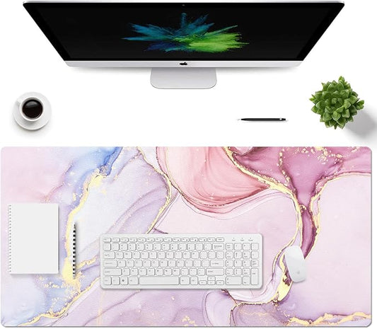 Large Mouse Pad, Desk Mat for Desktop, Dual Side PU Leather Waterproof Gaming Mousepad Desk Pad, Desk Protector Writing Pads Desk Accessories for Office and Home (A-Pink Marble, 35.5''X15.8'')