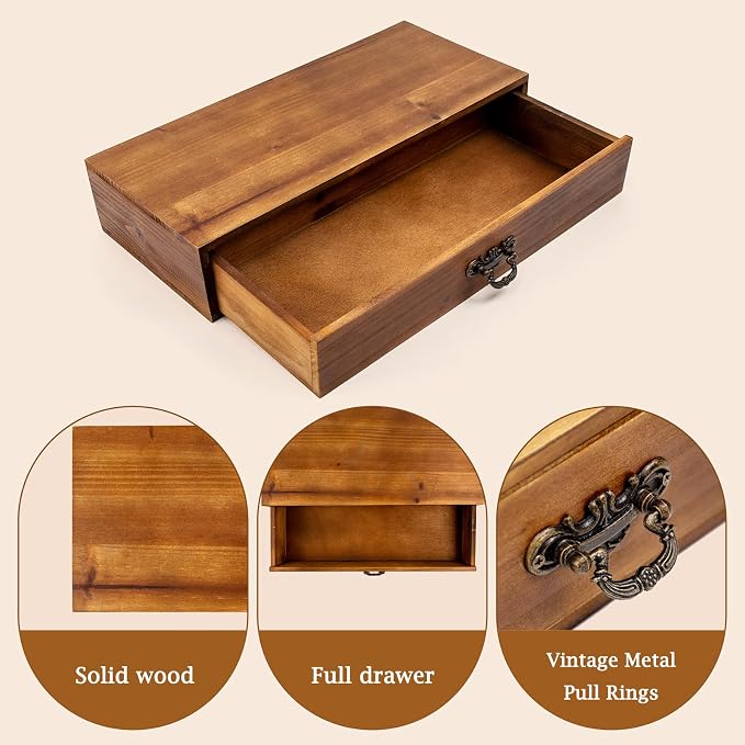 Wooden Drawers Organizer Solid Desktop Drawer Storage Box Organizer | Office Organization for Countertop Table To Store Mail, Phone, Suppliers, Glasses (Wood)