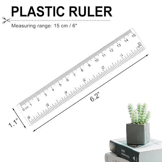 3 PCS Clear Plastic Ruler 6 Inch School Straight Short Transparent Small Ruler Measuring Tool for Drawing Straight Lines Underlining, Bookmark
