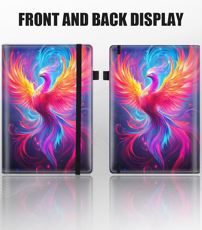Hardcover Executive Notebooks, A5 PU Leather Lined Journal Notebook, 200 Pages Thick Paper Subject Notebooks for School,Work,Home Writing Business Notebook, Diary Book ，Synthwave Phoenix