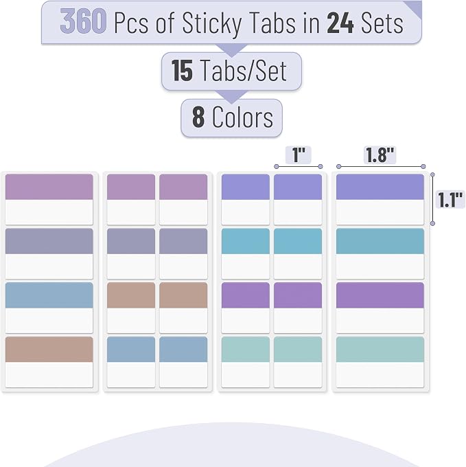 Mr. Pen- Sticky Index Tabs, 360 Pcs, Pastel Sticky Tabs for Notebooks | Page Markers, Page Tabs for Binders, Page Tabs Sticky Tabs for Books, Notebook Tabs, Book Sticky Tabs for Notebooks