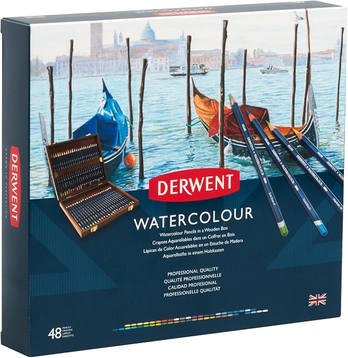 Derwent Colored Pencils, WaterColour, Water Color Pencils, Drawing, Art, Wooden Box, 48 Count (0700758)