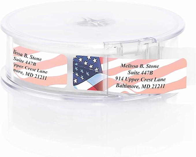 Proudly American Flag Personalized Return Address Labels with Elegant Dispenser - Roll of 500 Custom USA Stickers