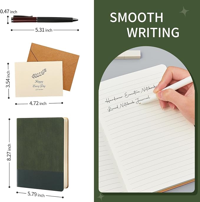TSFPapier A5 Lined Notebook with Pen & Gift Box 216 Pages PU Leather Journal for Women Men 100GSM Thick Paper College Ruled Notebook for Gifts, School,Travel,Business,Work,Home Writing (Dark Green)