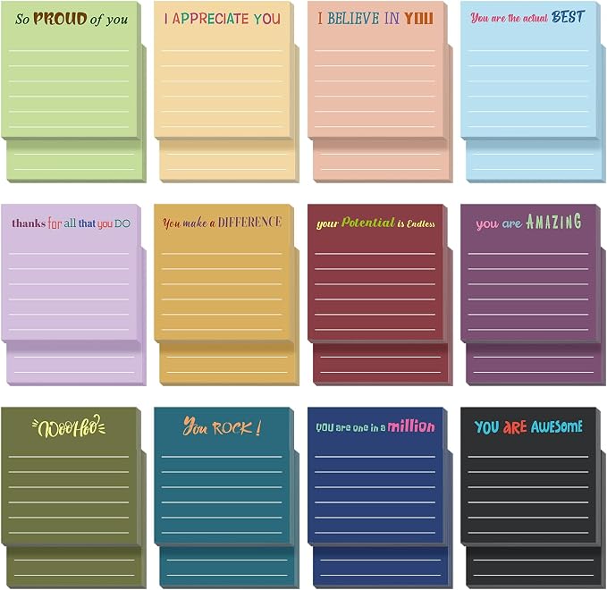 Yinder 24 Pcs Inspirational Sticky Notes, Back to School Supplies, Cute Motivational Sticky Notes Pad Employee Appreciation Gifts Bulk for Teacher Coworker Office 3 x 3'' (Appreciation,Retro)
