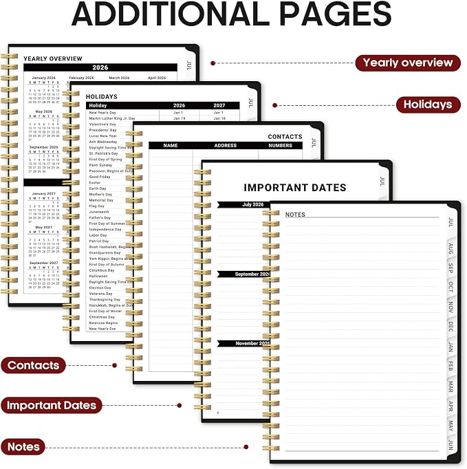 Planner 2026-2027, 6.3" x 8.5" Weekly and Monthly Academic Year Planner Calendar, July 2026 - June 2027, Hardcover Large School Planning Agenda With Tabs, Perfect for School & Office Supplies, A5, Black