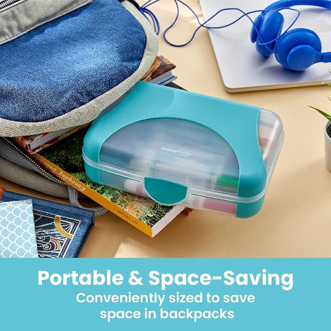 LockerMate by Bostitch Hard Pencil Case, Durable Plastic Pencil Box, Kid-Friendly Design, Teal & Clear